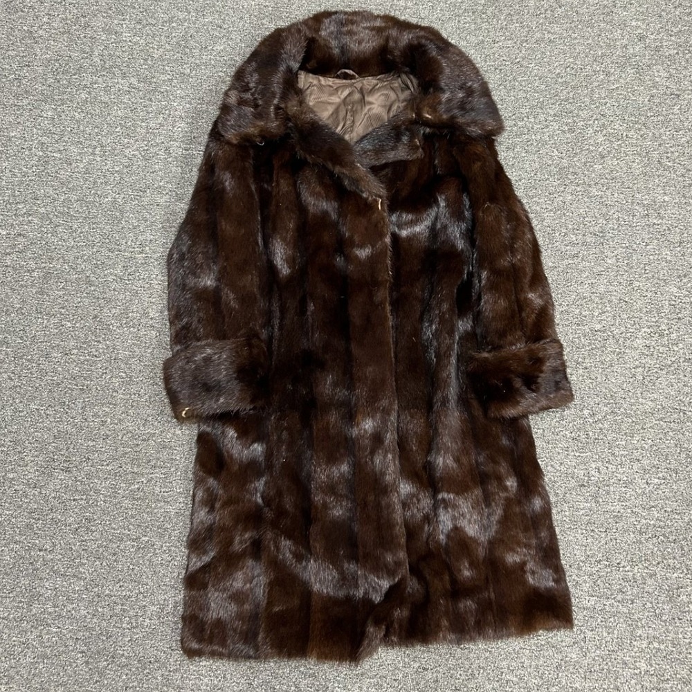 Unbranded Faux Fur Coat Womens S Brown Shawl Collar Mid Length Plush Glam